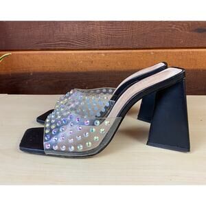 Schutz Lizah Crxtal-Embellished Triangular Heel Sandals 9
